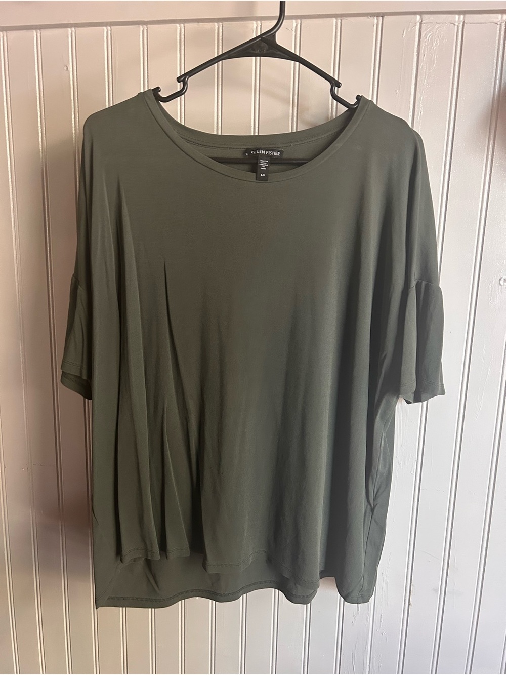 Eileen Fisher Olive Green Relaxed Short Sleeve Tee